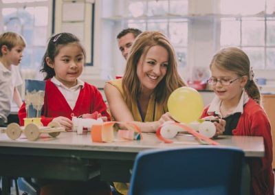 primary school teacher with pupils