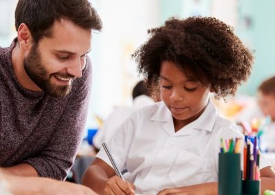 teacher, primary school, female pupil, writing