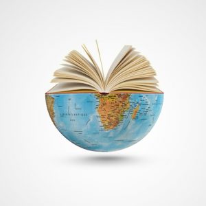 book open on top of globe